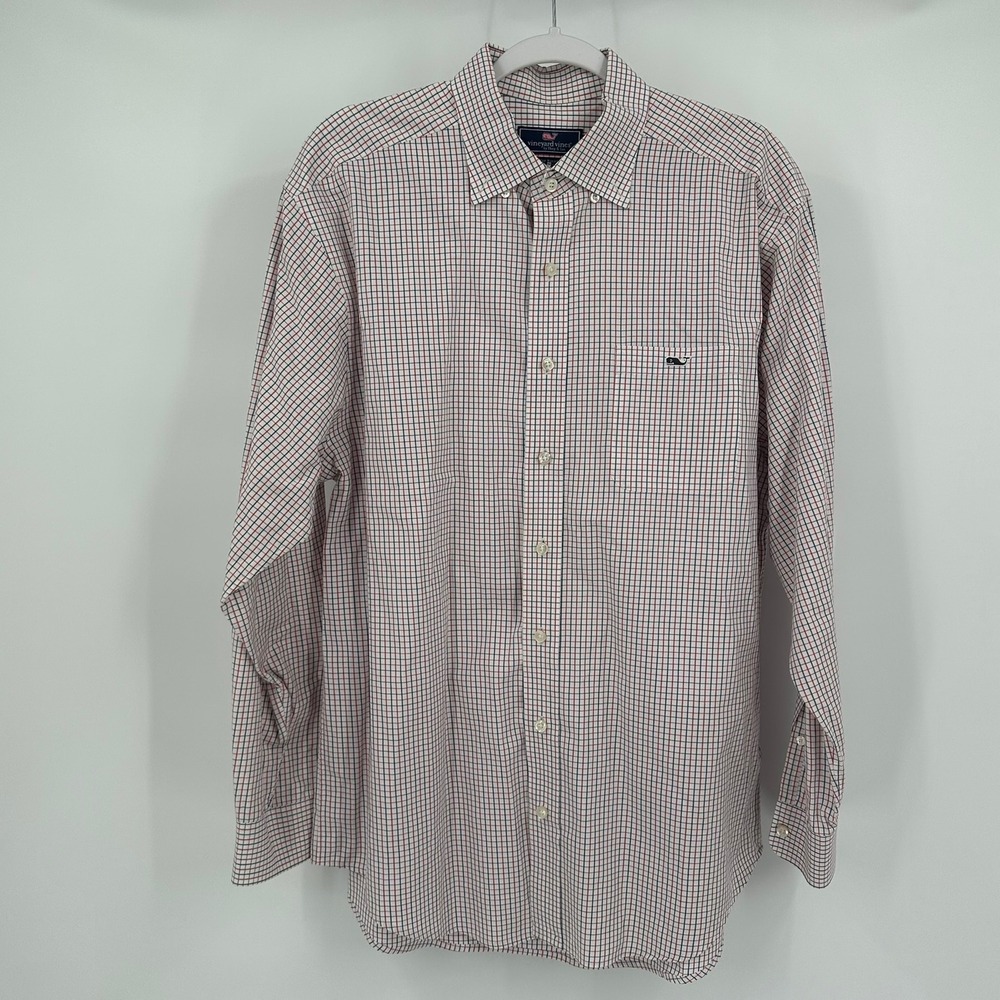 Vineyard Vines Men Classic Fit Tucker Shirt Sz L Red Blue Plaid Cotton Americana